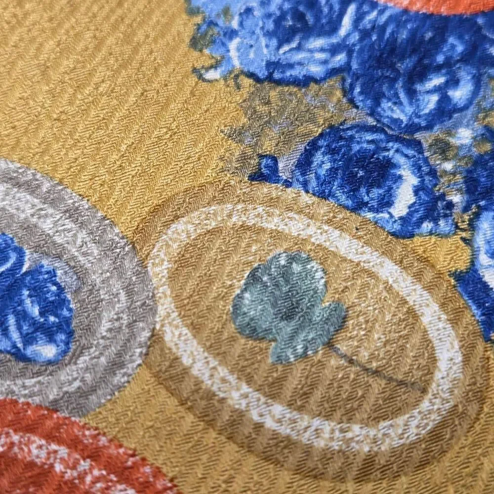 JAEGER MADE IN ITALY SILK TIE YELLOW BLUE FLORAL STILL LIFE JACQUARD 3.75